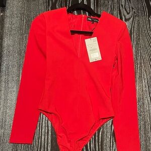 Zara Vibrant Red V-Neck Top